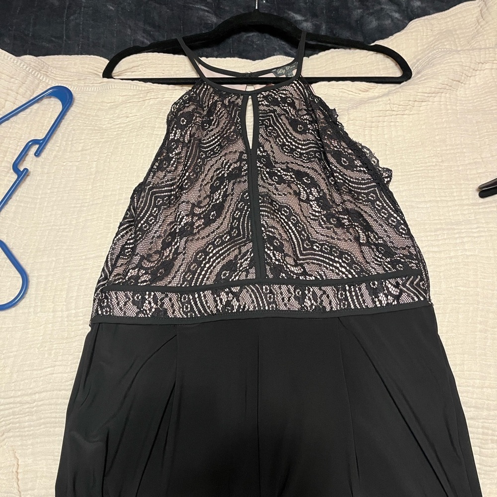 Lily Rose Black and Cream Lace pantsuit with zipper in back